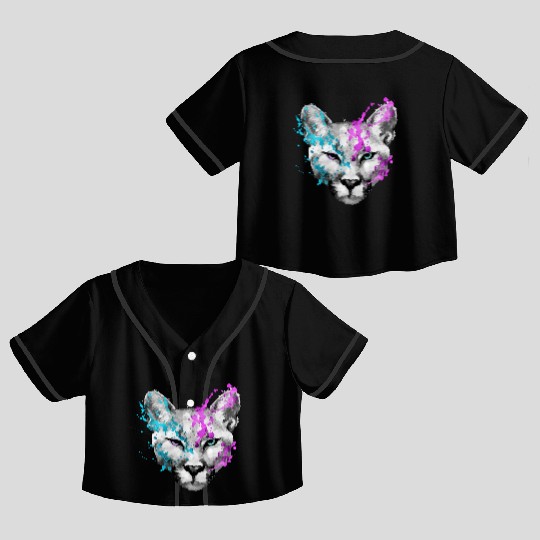 Dramabite mountain lion Crop Top Baseball Jerseys