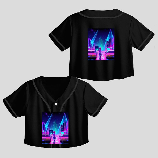 Vaporwave Car Synthwave Girl Crop Top Baseball Jerseys
