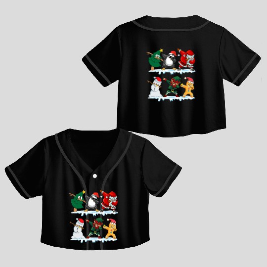 Dabbing Santa Elf Friends Funny Christmas Dabs Crop Top Baseball Jerseys