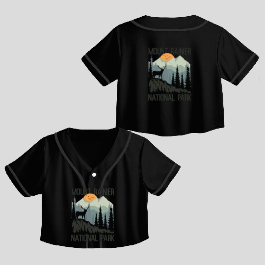 Mount Rainier National Park Mountains Deer Crop Top Baseball Jerseys