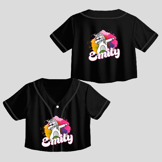 EMILY - Beautiful name with dabbing unicorn Crop Top Baseball Jerseys