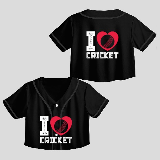 I Love Heart Cricket Crop Top Baseball Jerseys