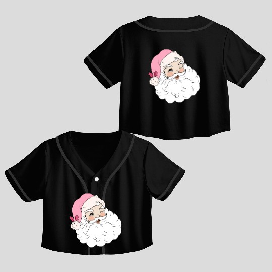 Retro Vintage Pink Santa Claus Crop Top Baseball Jerseys