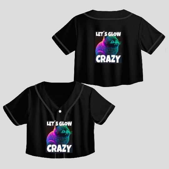 Lets Glow Crazy Cat Kitten Fluffy Cat Crop Top Baseball Jerseys