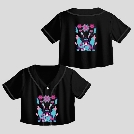 Two Wolves And Flowers Abstract Crop Top Baseball Jerseys