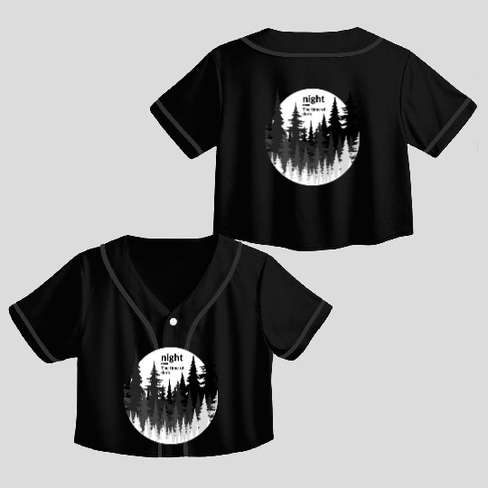 White and Black Night Forest Moon Crop Top Baseball Jerseys