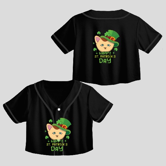 Kawaii Cat Happy Saint Patrick Day Crop Top Baseball Jerseys