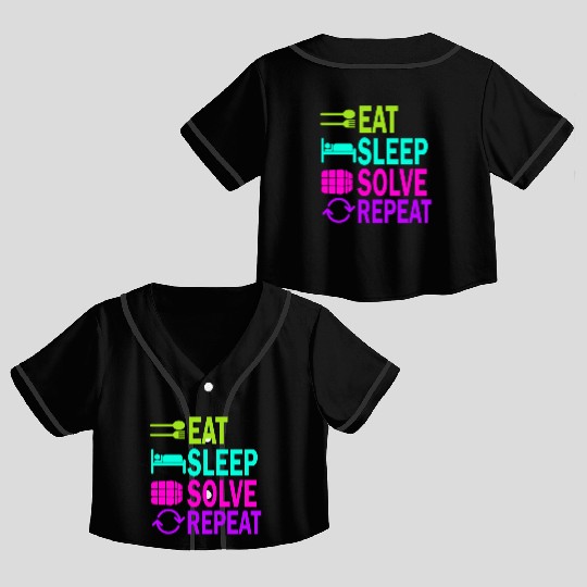 Eat Sleep Solve Repeat Math Speed Cubing Genie Crop Top Baseball Jerseys