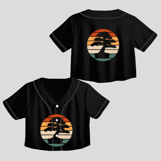 Retro Bonsai Tree Design Crop Top Baseball Jerseys