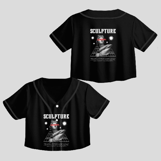 Black White Modern Sculpture Crop Top Baseball Jerseys Design