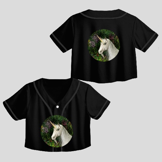 Magical Unicorn Surrounded by Wildflowers Crop Top Baseball Jerseys