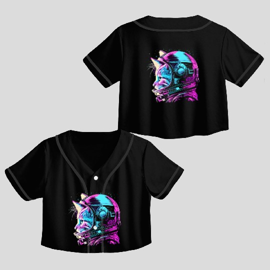 Aesthetic Vaporwave Space Cat 80s 90s Astronaut Crop Top Baseball Jerseys