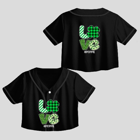 Love Poppie Green Plaid Leopard Shamrock Crop Top Baseball Jerseys