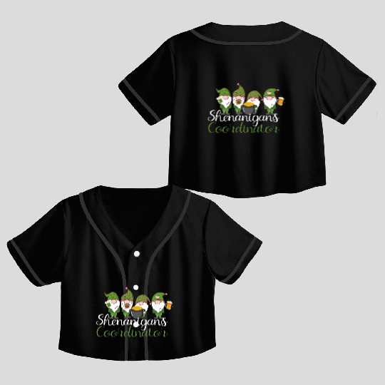 Shenanigans Coordinator St Patricks Day Gnomes Crop Top Baseball Jerseys