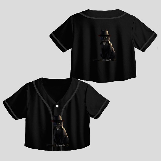 black cat in black hat Crop Top Baseball Jerseys