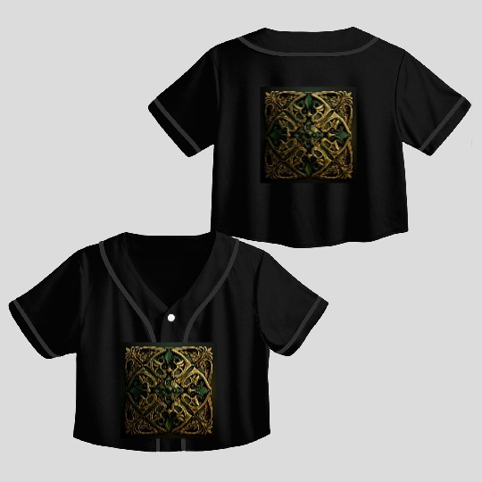 Green Bronze Ornamental Plaid Decoration Pattern Crop Top Baseball Jerseys