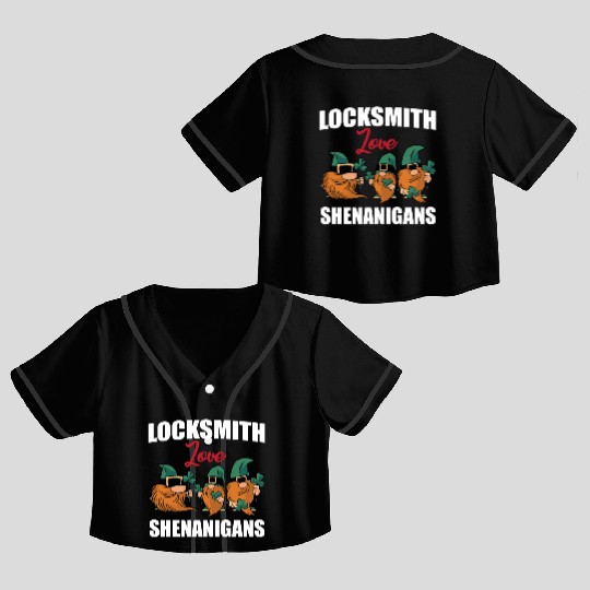 Locksmith Love Shenanigans St. Patricks Day Gnomes Crop Top Baseball Jerseys