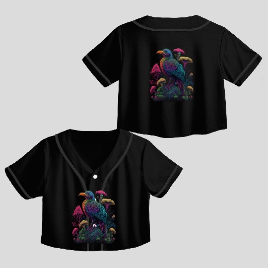 trippy patterns psychedelic Mushroom phoenix bird Crop Top Baseball Jerseys