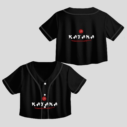 Katana samurai japanese sword kanji Crop Top Baseball Jerseys