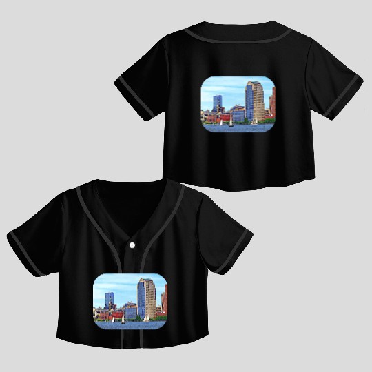 Manhattan NY - Boats By Manhattan Skyline Crop Top Baseball Jerseys