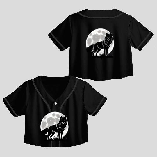 Wolf howling at the moon graphic Crop Top Baseball Jerseys