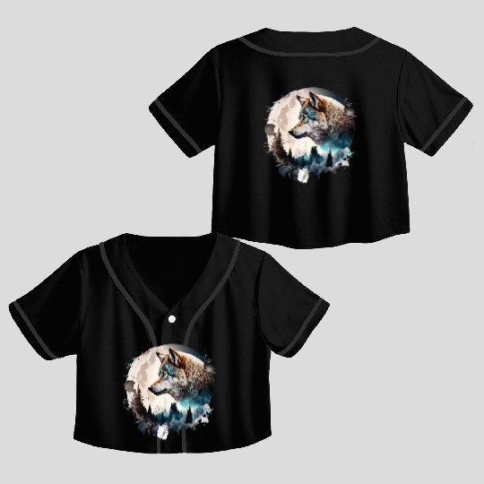 Wolf Moonlight Forest Wild Werewolf Watercolor Crop Top Baseball Jerseys