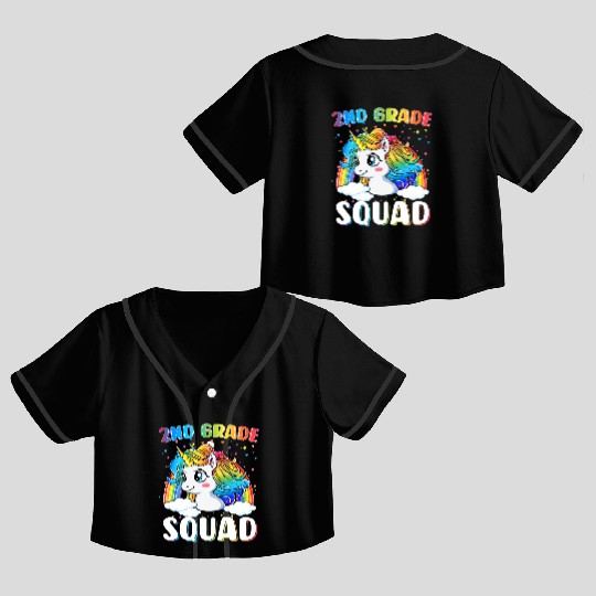 2nd Grade Squad Unicorn Rainbow Back Crop Top Baseball Jerseys