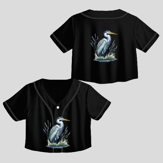 Watercolor Heron in Nature Crop Top Baseball Jerseys