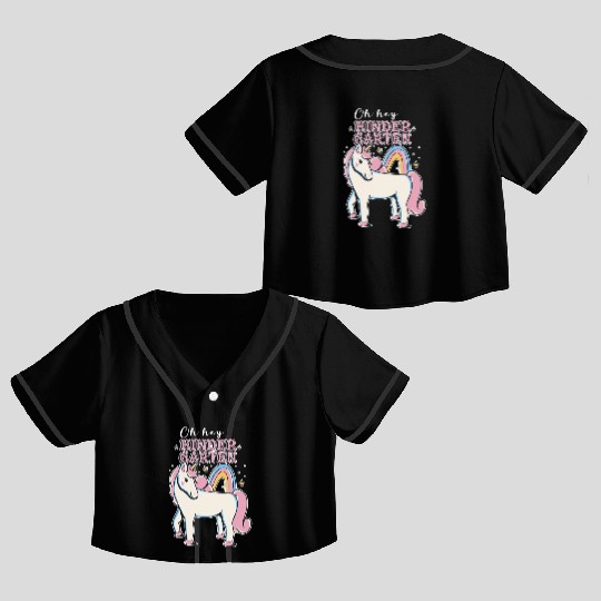 Rainbow and Unicorn Kindergarten Teacher Crop Top Baseball Jerseys