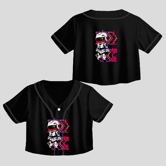 Chibi Mecha: A Cute Cyberpunk Design 4 Crop Top Baseball Jerseys