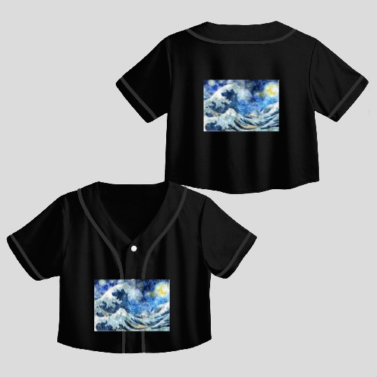 Great Wave During a Starry Night Click on Artist Crop Top Baseball Jerseys