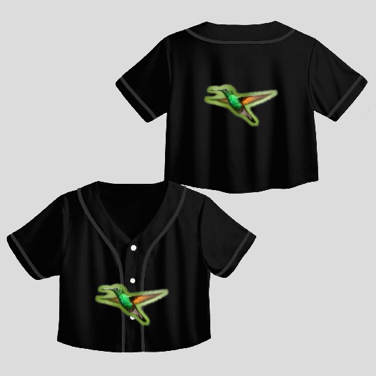 Green Hummingbird Illustration Bird Lover Crop Top Baseball Jerseys