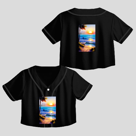 A sunrise with a seaside view-2 Crop Top Baseball Jerseys