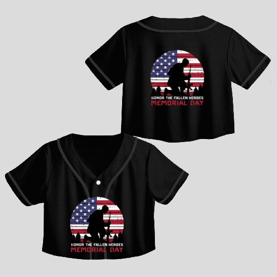 Honor The Fallen Heroes Memorial Day Us Flag Crop Top Baseball Jerseys