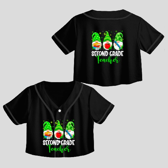 Gnomes 2Nd Grade Teacher Squad St Patricks Day Sch Crop Top Baseball Jerseys