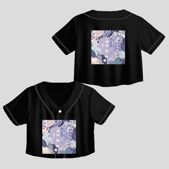 Wisteria Pattern, Japanese Kimono Fabric Pattern Crop Top Baseball Jerseys