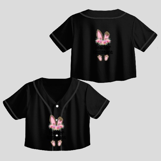 Easter Bunny Ear Teacher Leopard Teacher Assistant Crop Top Baseball Jerseys