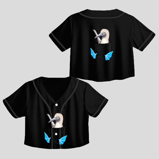 Bird Drawing Fancy Blue Foot Booby In Pocket Crop Top Baseball Jerseys