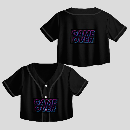 Game over text gamer design 1 Crop Top Baseball Jerseys
