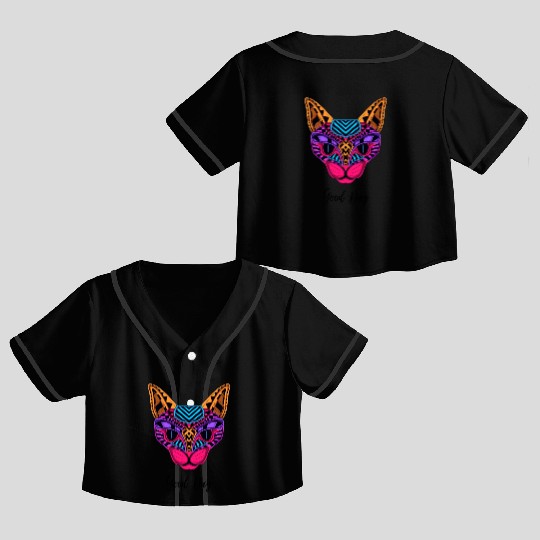 Black Neon Cat Crop Top Baseball Jerseys