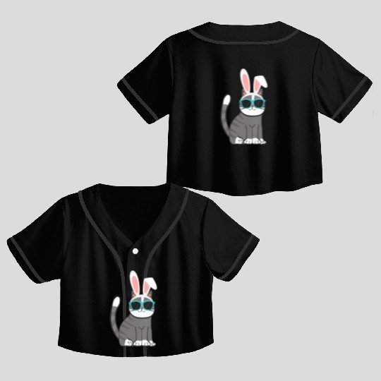 Happy Easter Cat With Bunny Ears And Glasses Cat Crop Top Baseball Jerseys
