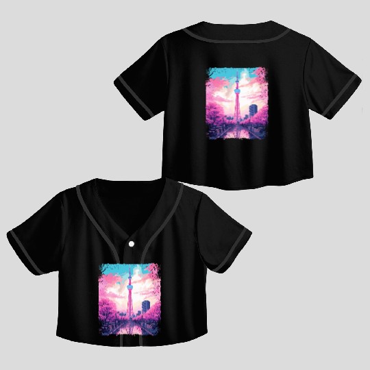 Aesthetic Skytree Tokyo Vaporwave Japanese Sight Crop Top Baseball Jerseys