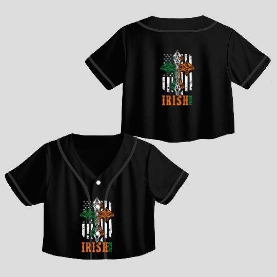 Irish American Flag Celtic Cross Crop Top Baseball Jerseys