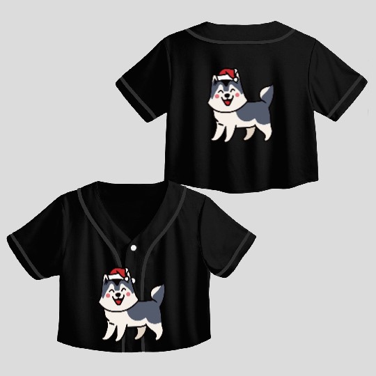 Husky Santa Dog Lover Malamute Crop Top Baseball Jerseys