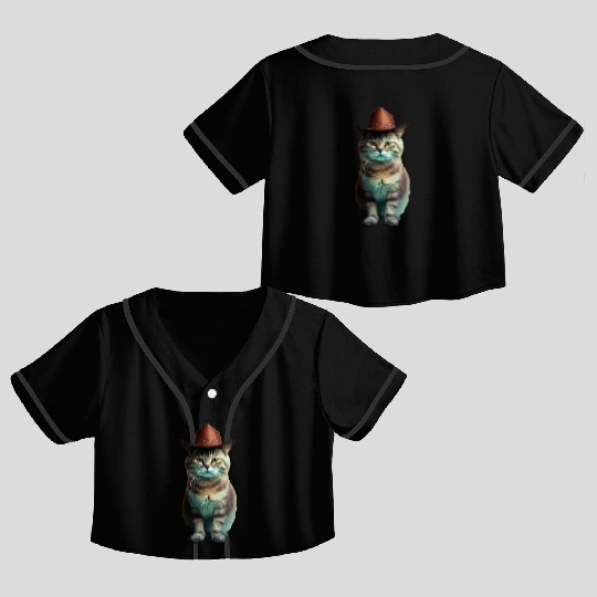 cowboy cat - funny cats, funny pets. Crop Top Baseball Jerseys
