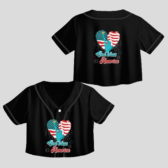 God Bless America Independence Day 4th July USA Crop Top Baseball Jerseys