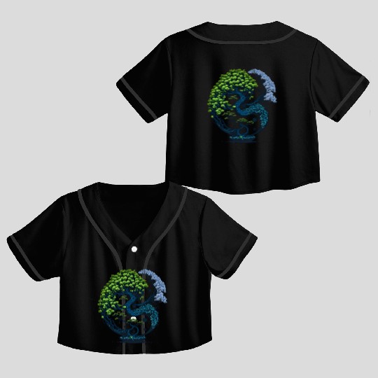 Harmony Unveiled - Yin and Yang Bonsai Crop Top Baseball Jerseys