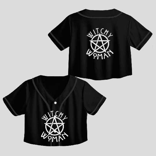 WITCHY WOMAN WITH STAR AND CIRCLE green Crop Top Baseball Jerseys