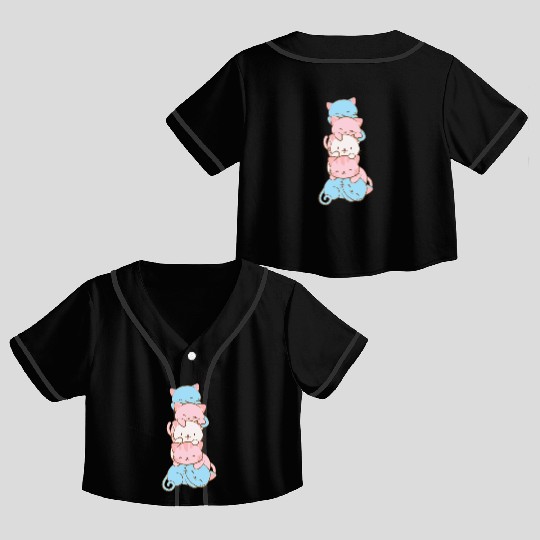 Transgender Pride Flag Cute Kawaii Cats Subtle Crop Top Baseball Jerseys