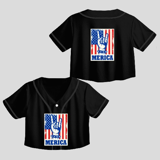 Merica Rock Usa Flag July 4th Crop Top Baseball Jerseys